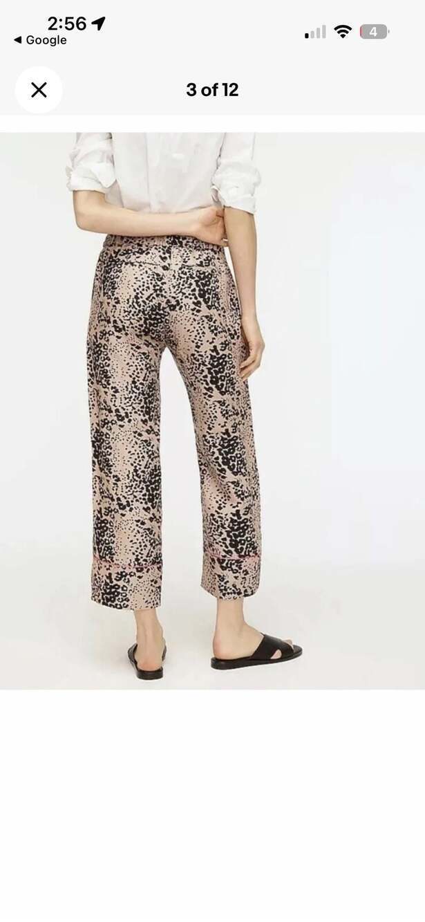 J.Crew Peyton High-Rise Leopard Print Linen-Lyocell Blend Wide-Leg Cropped Pants - Picture 4 of 10